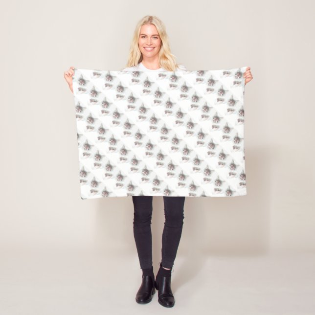 Angry Cute Cate Face Sketch Fleece Blanket (In Situ)
