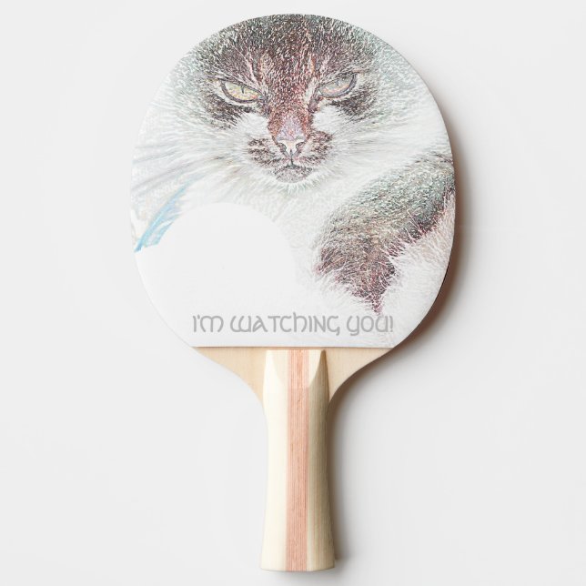Angry Cute Cate Face Watching You Ping Pong Paddle (Front)