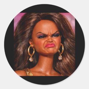 Angry disgusted black doll face meme reaction gen classic round sticker