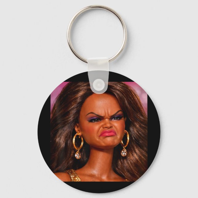 Angry disgusted black doll face meme reaction gen  key ring (Front)