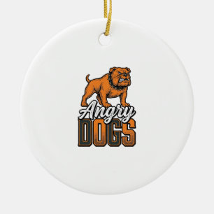 Angry Dogs Vintage Bulldog Typography Design_1 Ceramic Tree Decoration