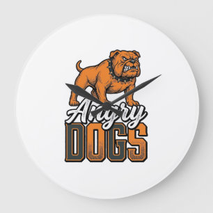 Angry Dogs Vintage Bulldog Typography Design_1 Large Clock
