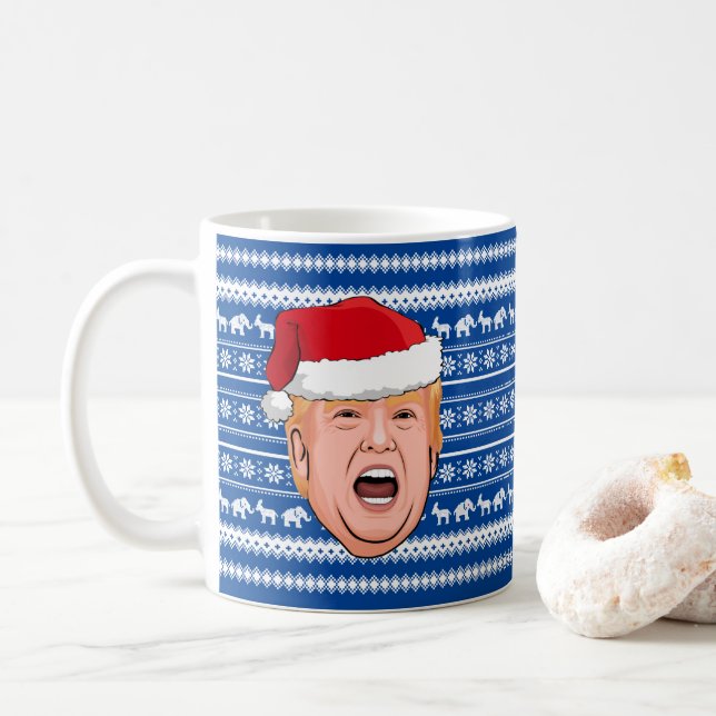 Angry Donald Trump Christmas Coffee Mug (With Donut)