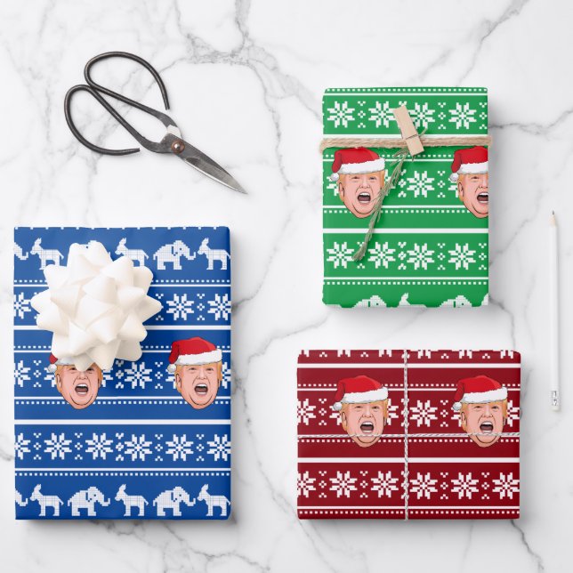Angry Donald Trump Christmas Wrapping Paper Sheet (Front)