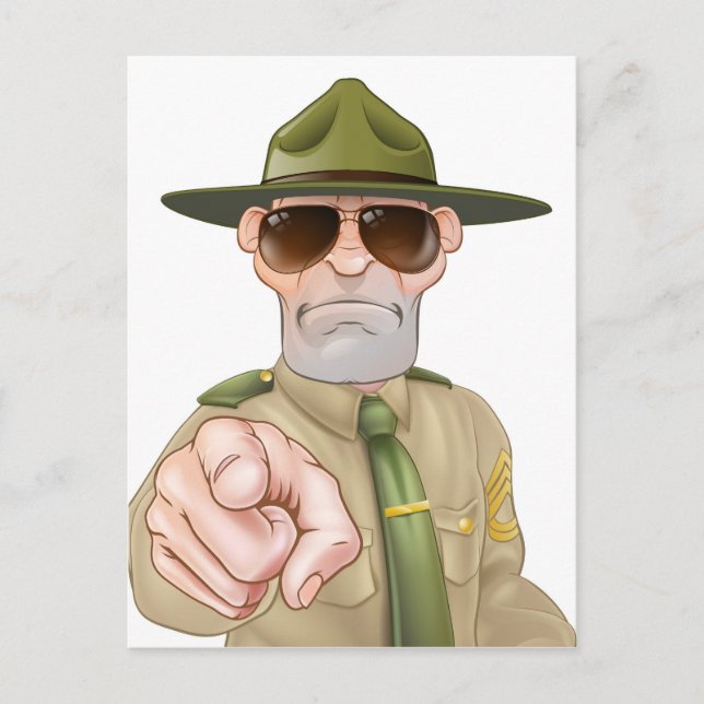 Angry Drill Sergeant Pointing Postcard (Front)
