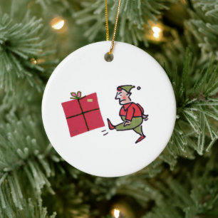 Angry Elf round ceramic ornament