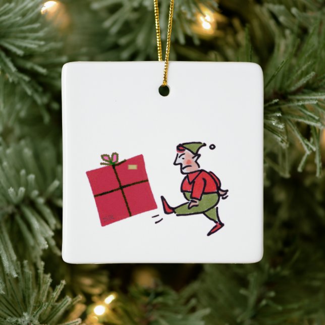 Angry Elf square ceramic ornament (Tree)