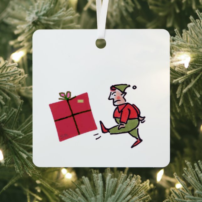 Angry Elf square metal ornament (Insitu)