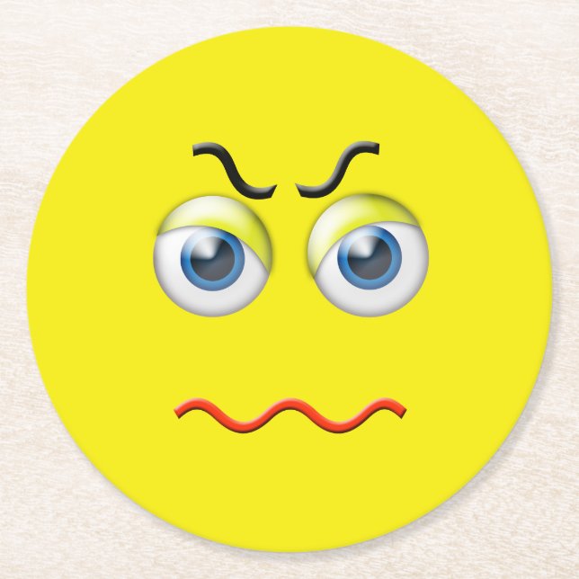 Angry Emoji Round Paper Coaster (Front)