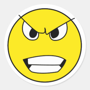 Angry face classic round sticker