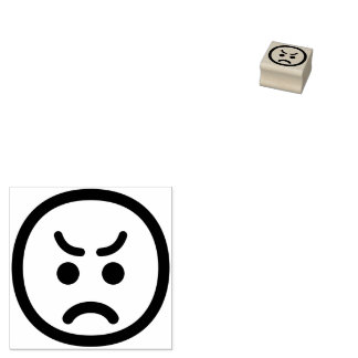 Angry Face Cute Adorable Minimalist Line Art Emoji Rubber Stamp