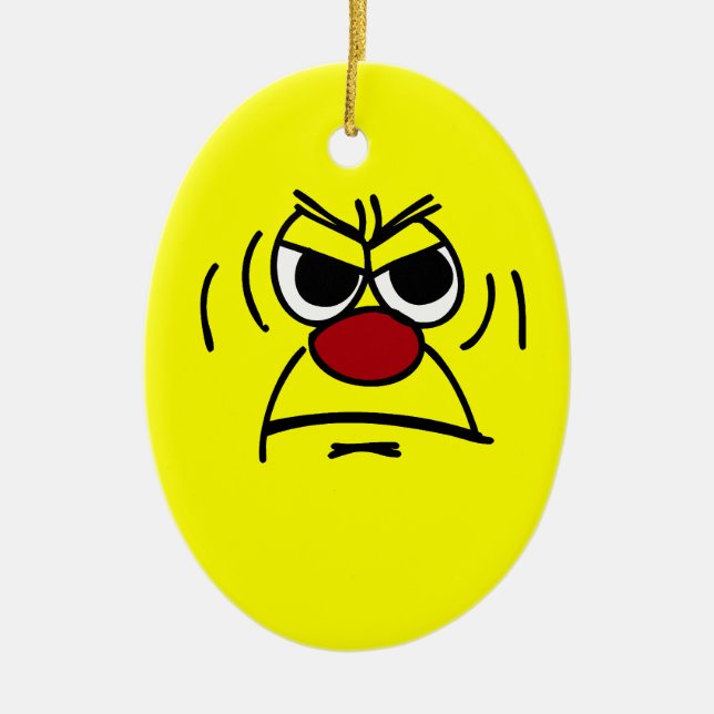 Angry Face Grumpey Ceramic Tree Decoration (Front)