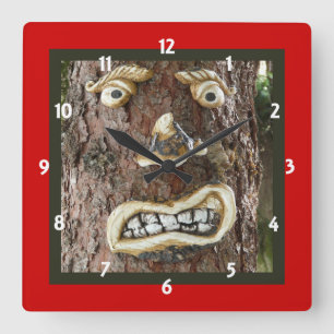 Angry Face Tree Square Wall Clock