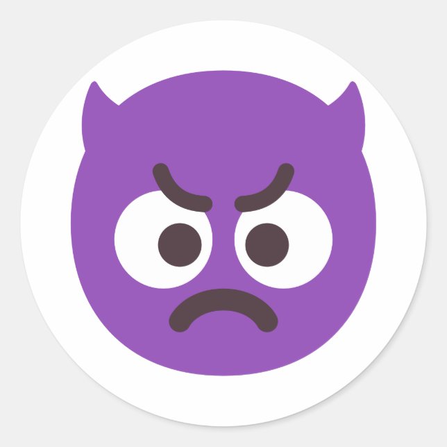 Angry Face with Horns Editable Colours Cute and Fu Classic Round Sticker (Front)
