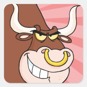 Angry Fierce Bull Mascot with Nose Ring Square Sticker