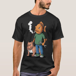 Angry Fish Mechanic & Pitbull - Edgy Anthropomorph T-Shirt