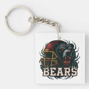 Angry Football Bear Mascot Red Helmet Game Day Key Ring