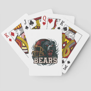Angry Football Bear Mascot Red Helmet Game Day Playing Cards