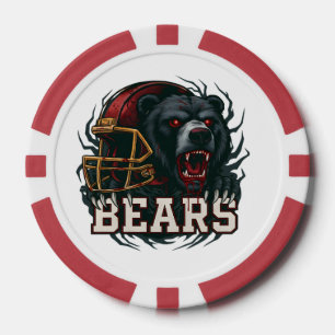 Angry Football Bear Mascot Red Helmet Game Day Poker Chips