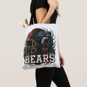 Angry Football Bear Mascot Red Helmet Game Day Tote Bag