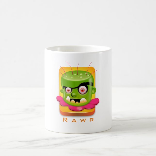 Angry Frankenstein Cartoon says rawr Coffee Mug (Center)