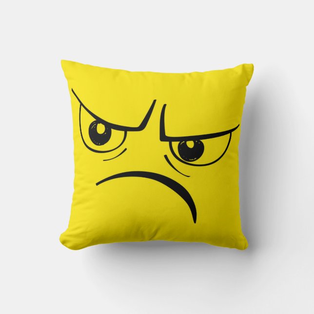 Angry Frown Yellow Face Cushion (Front)