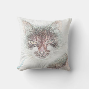 Angry Funky Cat Face Throw Pillow Cushion