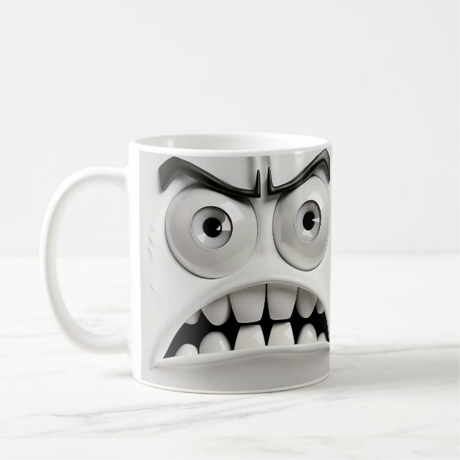 Angry Funny Face | Off White Back Ground Coffee Mug (Left)