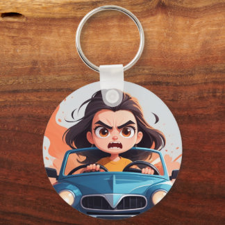 Angry funny girl key ring