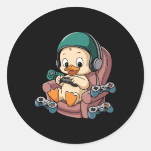 Angry Gamer Duck With Headset And Controller 1  Classic Round Sticker