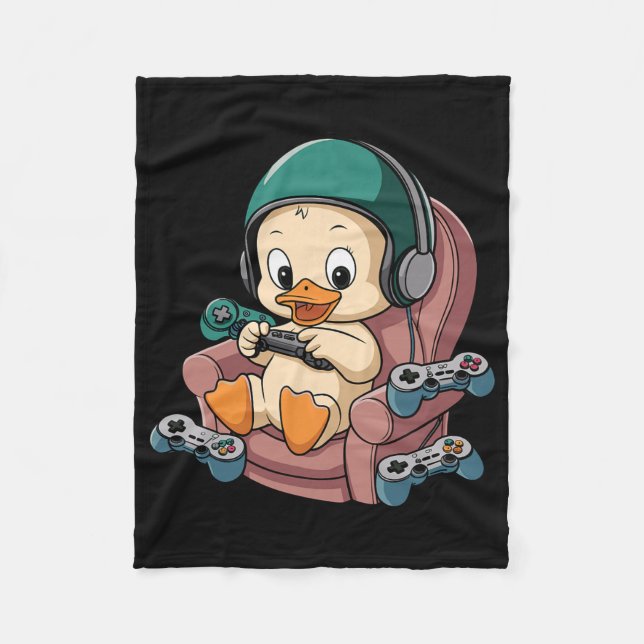 Angry Gamer Duck With Headset And Controller  Fleece Blanket (Front)