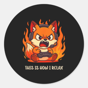 Angry Gamer Kitsune Fox This Is How I Relax Japane Classic Round Sticker