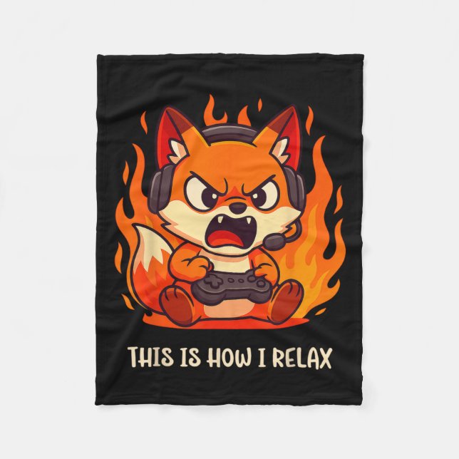 Angry Gamer Kitsune Fox This Is How I Relax Japane Fleece Blanket (Front)