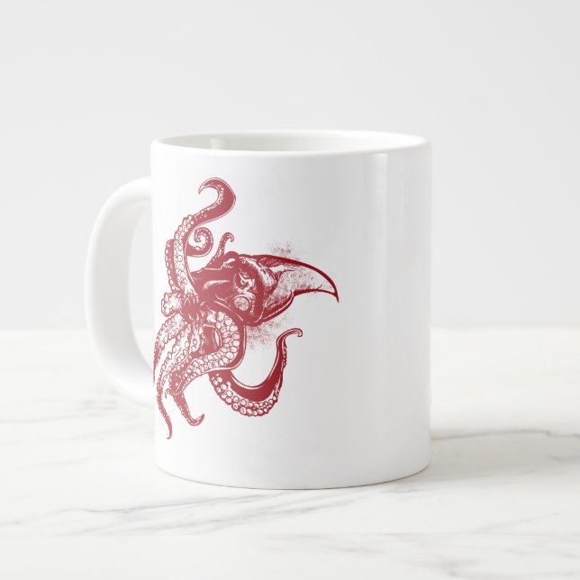 Angry Giant Squid in Red Large Coffee Mug (Front Left)