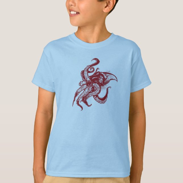 Angry Giant Squid in Red T-Shirt (Front)