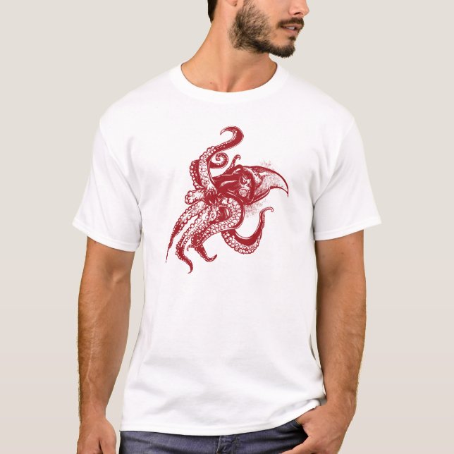 Angry Giant Squid in Red T-Shirt (Front)