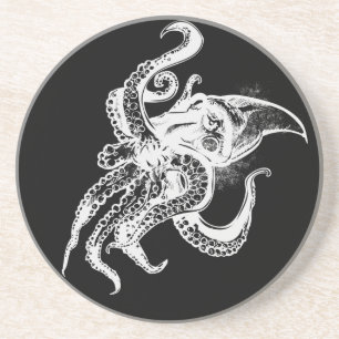 Angry Giant Squid in White Pick Your Background Coaster