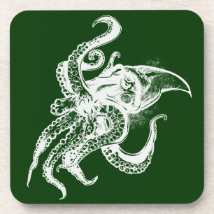 Angry Giant Squid in White Pick Your Background Coaster