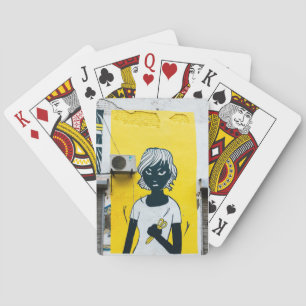 Angry Girl Painting Street Murals Playing Cards
