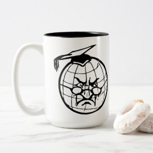 Angry Globe Wearing Mortarboard Funny Educator   Two-Tone Coffee Mug