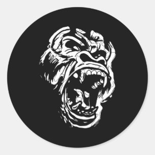 Angry Gorilla Silverback White Fierce Great Ape Classic Round Sticker