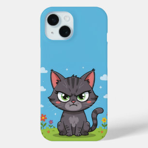 Angry gray little cat iPhone 15 case