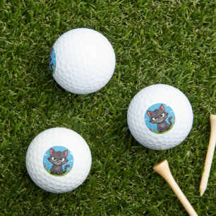 Angry gray little cat golf balls