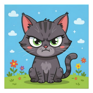 Angry gray little cat photo print
