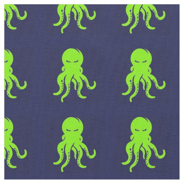 Angry green octopus on blue fabric (Close Up)