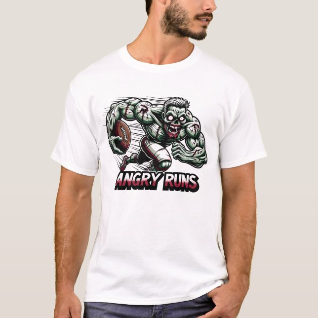 Angry Green Zombie - Bodybuilder Soccer Player Run T-Shirt (Front)