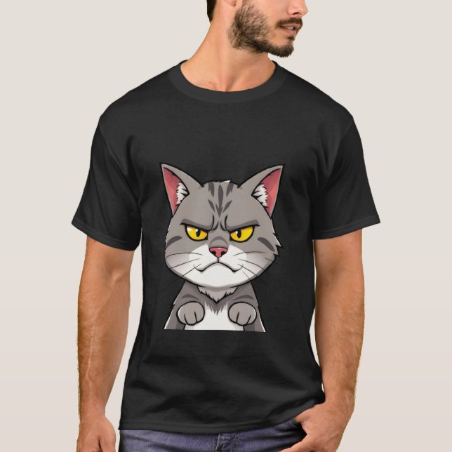 Angry Grey Tabby Cat Grumpy Stare ✨🐾😠 T-Shirt (Front)