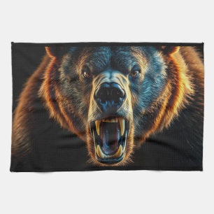 Angry Grizzly Bear Tea Towel