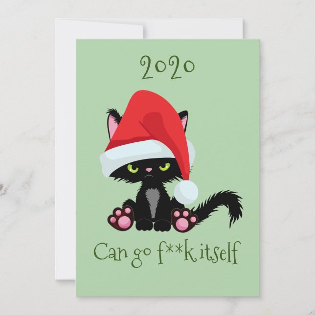 Angry Grumpy Cat 2020 Can go f**k itself Holiday Card (Front)