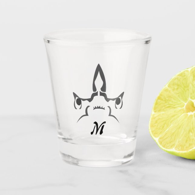 Angry Hammerhead Shark Line Art Shot Glass (Front)